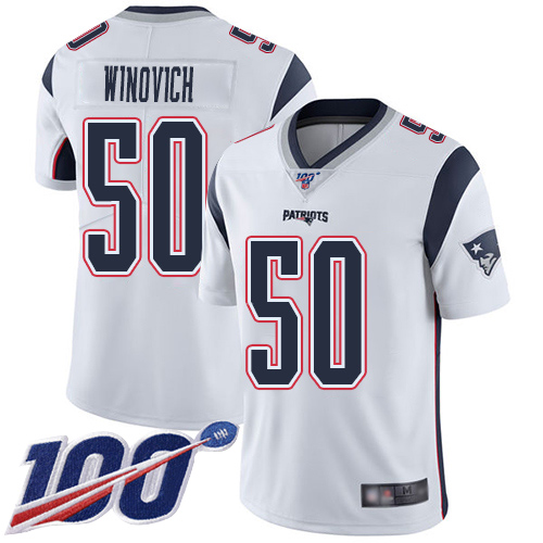 New England Patriots Football #50 100th Season Limited White Men Chase Winovich Road NFL Jersey